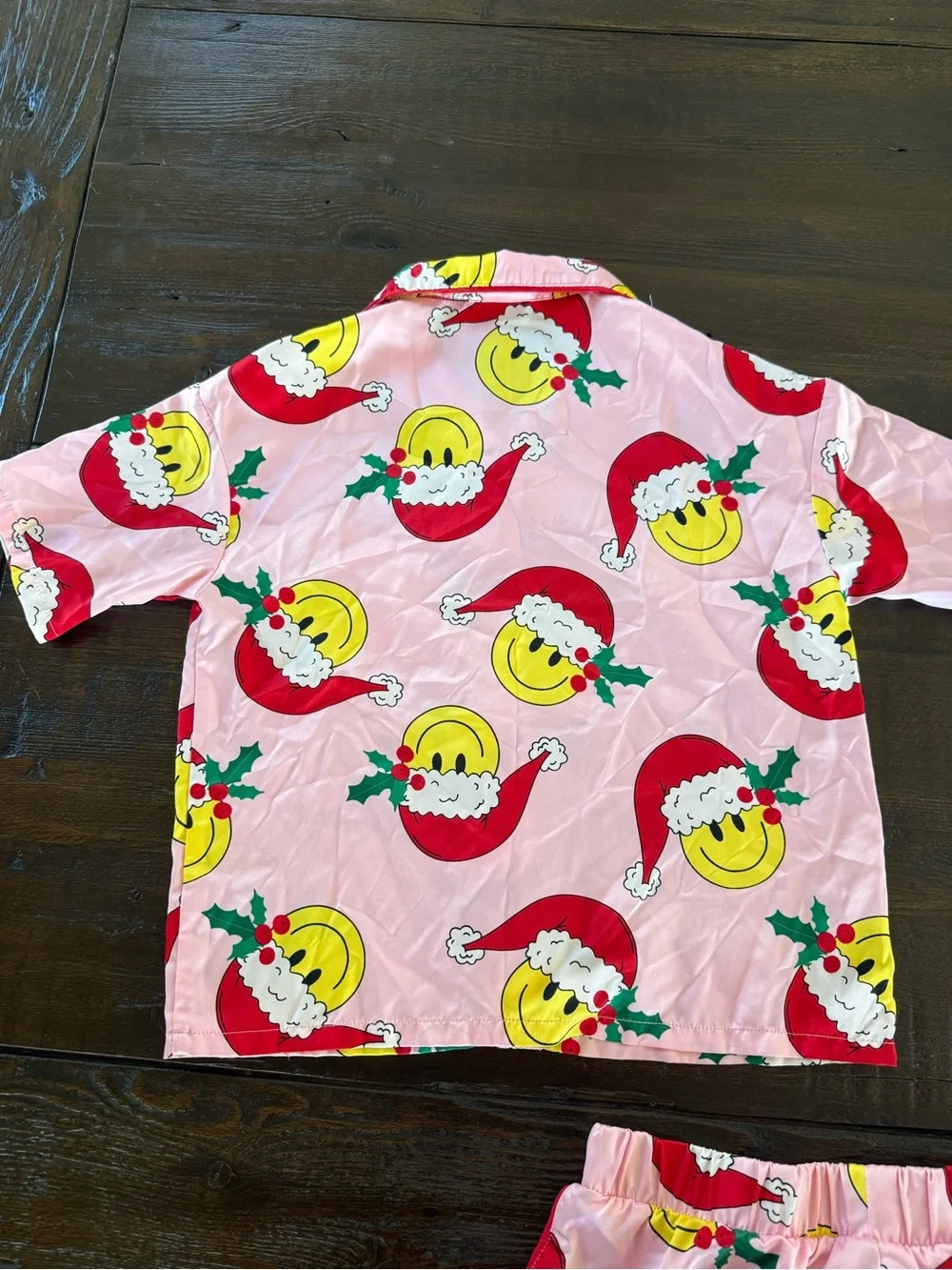 art class Pink Silky Holiday Smile Santa Face Pajama Set